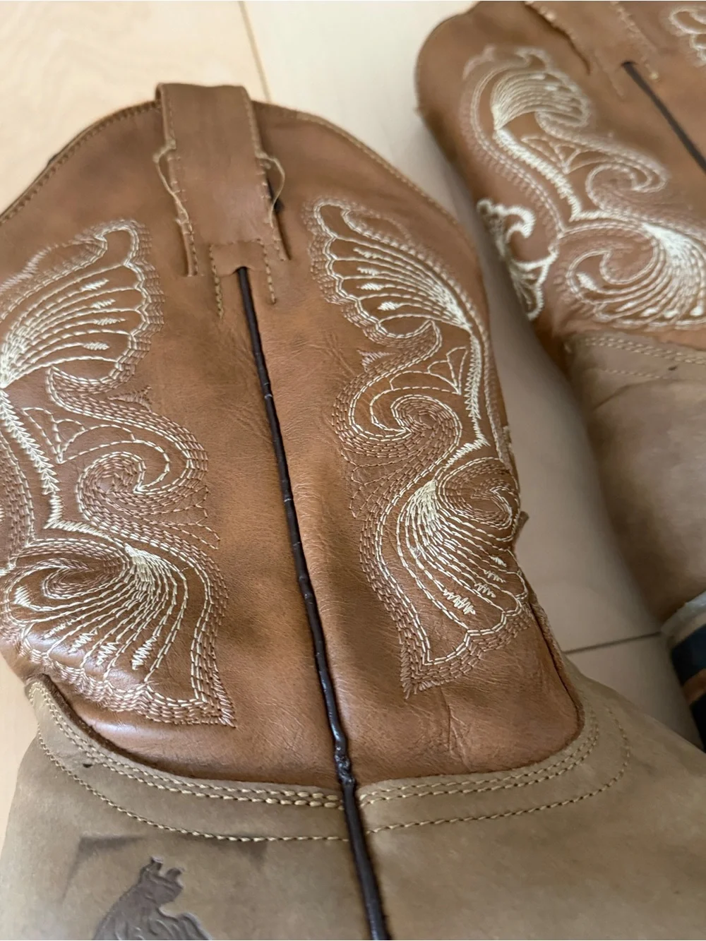 Women’s Toro Moro Square Toe Brown Western Cowboy Boots - Tan Stitch Detail